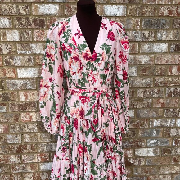 Gibson & Latimer Woven Floral Print Poplin V-Neck Long Sleeve Tie Dress Size S - Picture 5 of 8